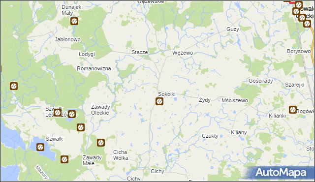 mapa Sokółki gmina Kowale Oleckie, Sokółki gmina Kowale Oleckie na mapie Targeo