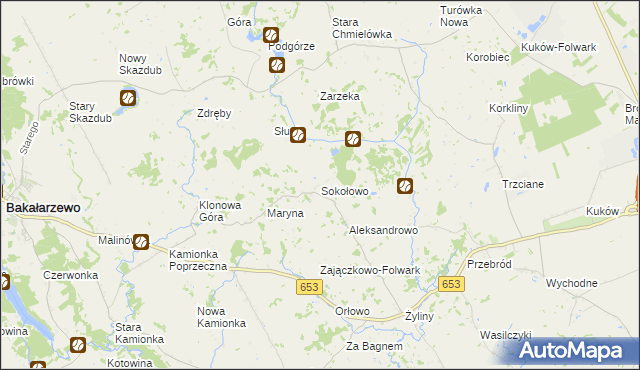 mapa Sokołowo gmina Bakałarzewo, Sokołowo gmina Bakałarzewo na mapie Targeo