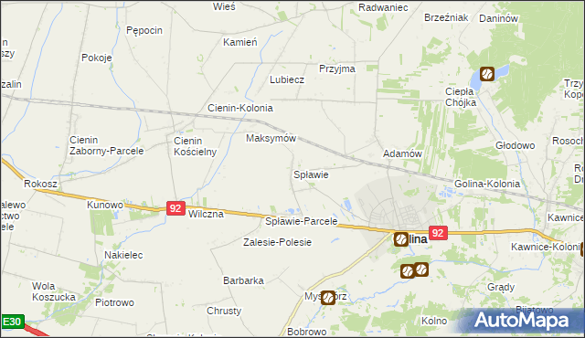 mapa Spławie gmina Golina, Spławie gmina Golina na mapie Targeo