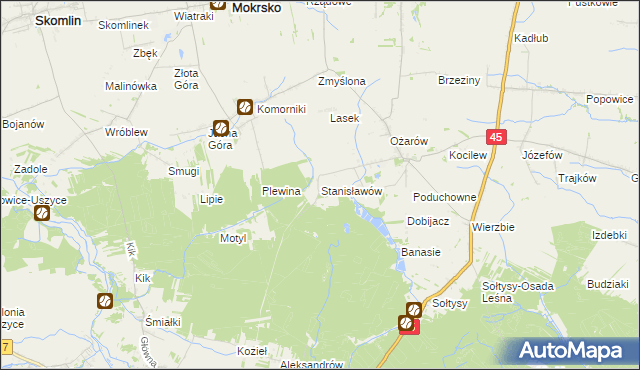 mapa Stanisławów gmina Mokrsko, Stanisławów gmina Mokrsko na mapie Targeo