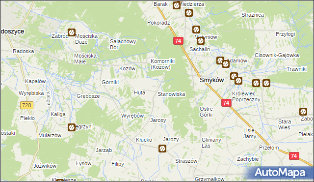 mapa Stanowiska gmina Smyków, Stanowiska gmina Smyków na mapie Targeo