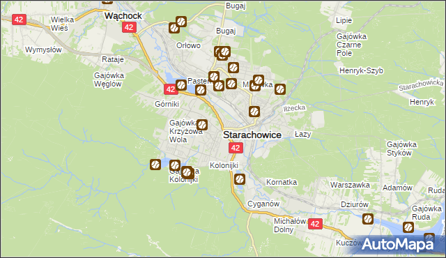 mapa Starachowic, Starachowice na mapie Targeo