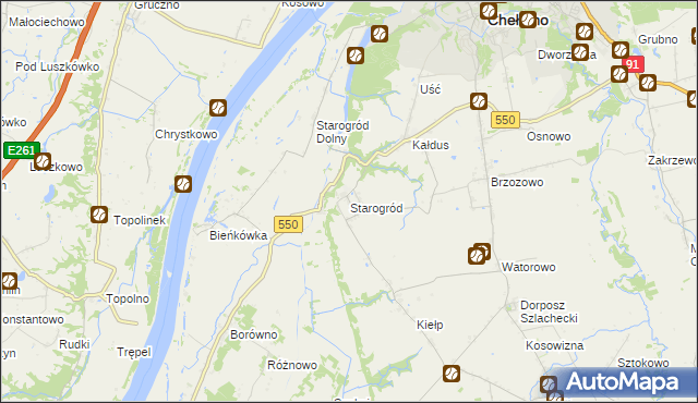 mapa Starogród gmina Chełmno, Starogród gmina Chełmno na mapie Targeo