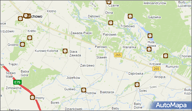 mapa Stawek gmina Baruchowo, Stawek gmina Baruchowo na mapie Targeo