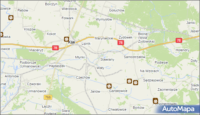 mapa Stawiany gmina Kije, Stawiany gmina Kije na mapie Targeo