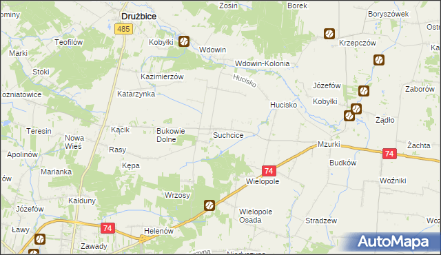 mapa Stefanów gmina Drużbice, Stefanów gmina Drużbice na mapie Targeo