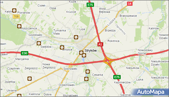 mapa Stryków powiat zgierski, Stryków powiat zgierski na mapie Targeo