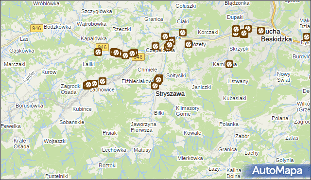 mapa Stryszawa, Stryszawa na mapie Targeo