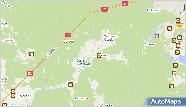 mapa Suchawa gmina Wyryki, Suchawa gmina Wyryki na mapie Targeo