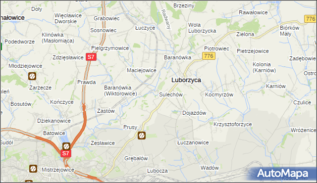 mapa Sulechów gmina Kocmyrzów-Luborzyca, Sulechów gmina Kocmyrzów-Luborzyca na mapie Targeo