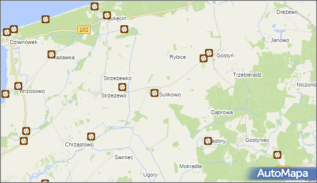 mapa Sulikowo gmina Świerzno, Sulikowo gmina Świerzno na mapie Targeo