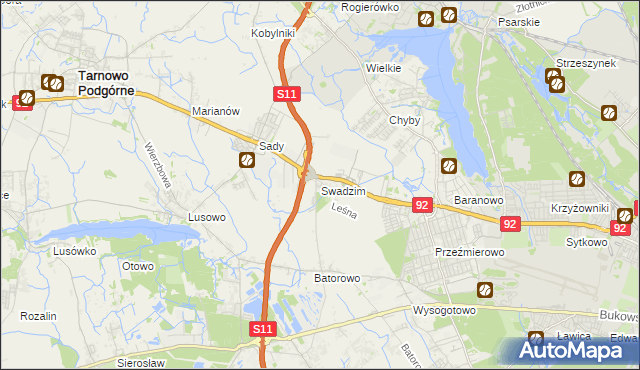 mapa Swadzim gmina Tarnowo Podgórne, Swadzim gmina Tarnowo Podgórne na mapie Targeo
