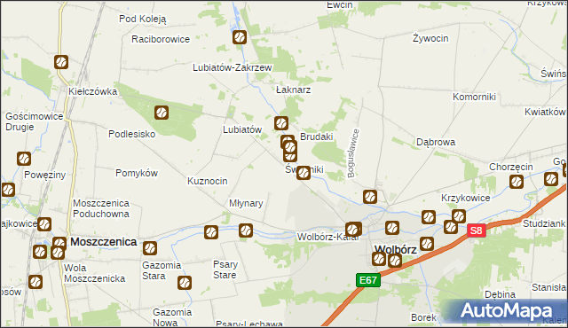 mapa Świątniki gmina Wolbórz, Świątniki gmina Wolbórz na mapie Targeo