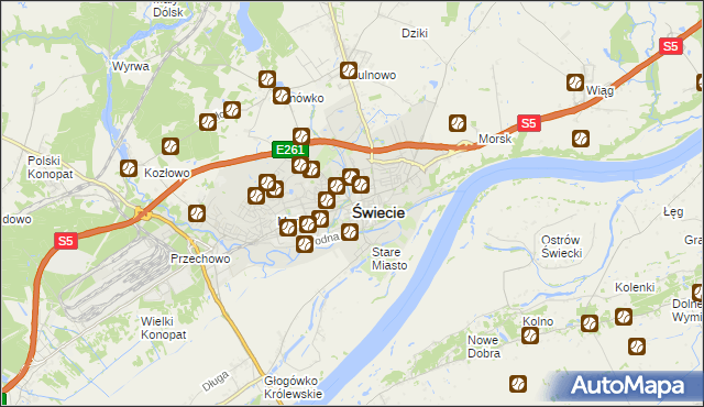 mapa Świecie, Świecie na mapie Targeo