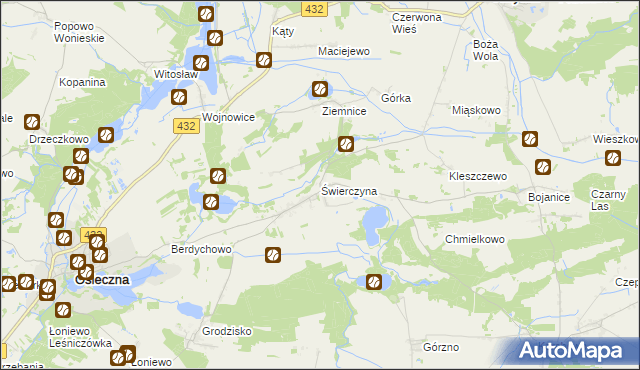 mapa Świerczyna gmina Osieczna, Świerczyna gmina Osieczna na mapie Targeo