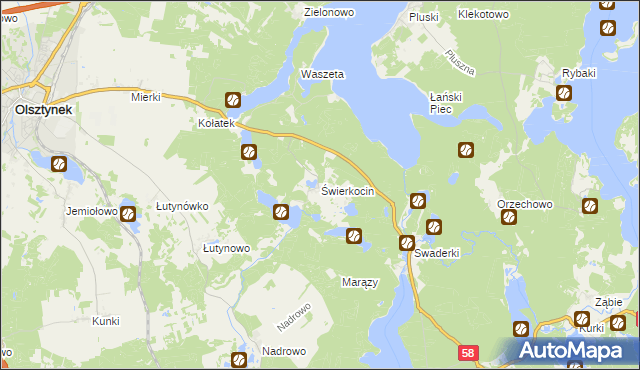 mapa Świerkocin gmina Olsztynek, Świerkocin gmina Olsztynek na mapie Targeo