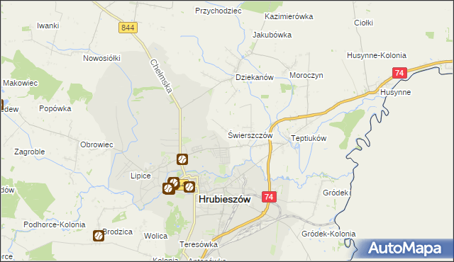 mapa Świerszczów gmina Hrubieszów, Świerszczów gmina Hrubieszów na mapie Targeo