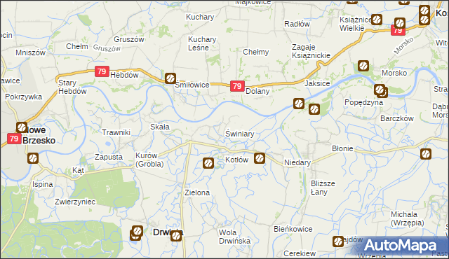 mapa Świniary gmina Drwinia, Świniary gmina Drwinia na mapie Targeo