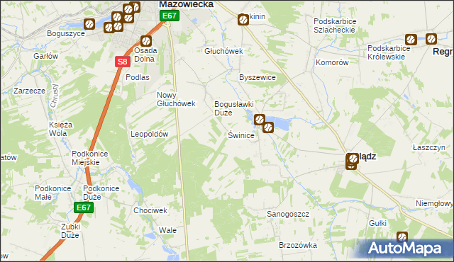 mapa Świnice gmina Rawa Mazowiecka, Świnice gmina Rawa Mazowiecka na mapie Targeo