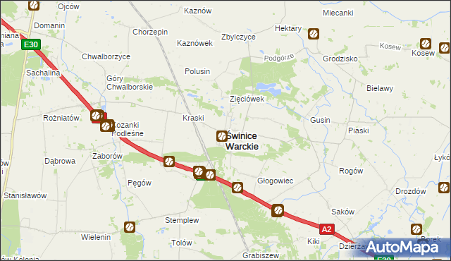 mapa Świnice Warckie, Świnice Warckie na mapie Targeo