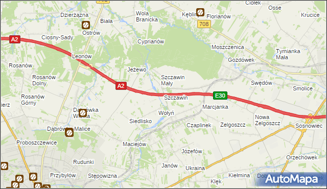 mapa Szczawin gmina Zgierz, Szczawin gmina Zgierz na mapie Targeo