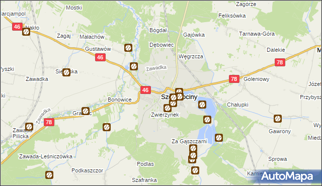 mapa Szczekociny, Szczekociny na mapie Targeo