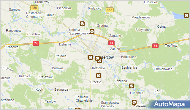 mapa Szczerców, Szczerców na mapie Targeo