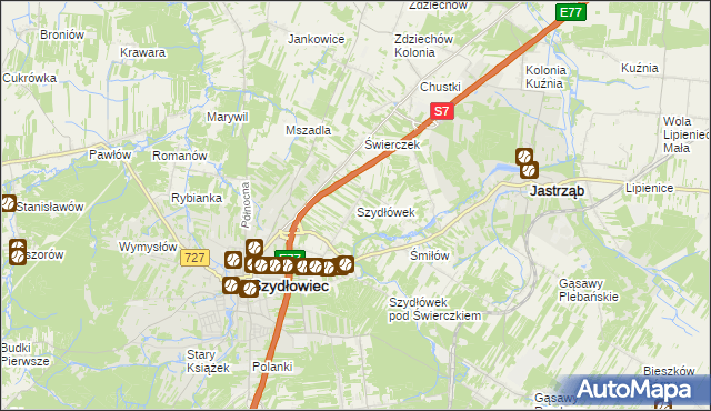 mapa Szydłówek gmina Szydłowiec, Szydłówek gmina Szydłowiec na mapie Targeo