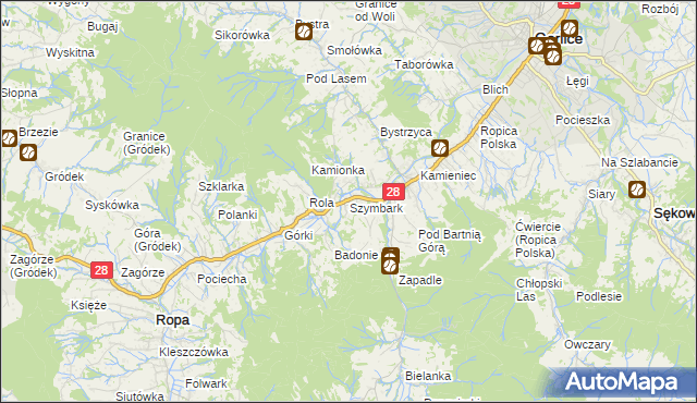 mapa Szymbark gmina Gorlice, Szymbark gmina Gorlice na mapie Targeo