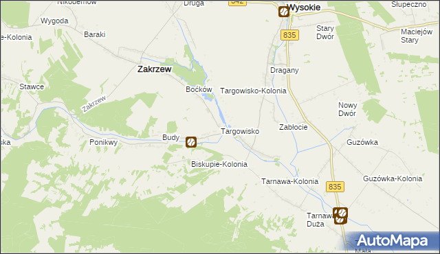 mapa Targowisko gmina Zakrzew, Targowisko gmina Zakrzew na mapie Targeo