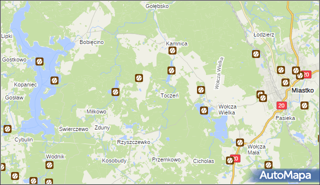 mapa Toczeń gmina Miastko, Toczeń gmina Miastko na mapie Targeo
