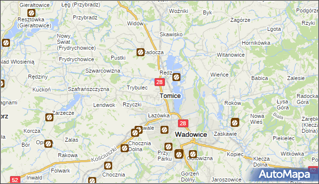 mapa Tomice powiat wadowicki, Tomice powiat wadowicki na mapie Targeo