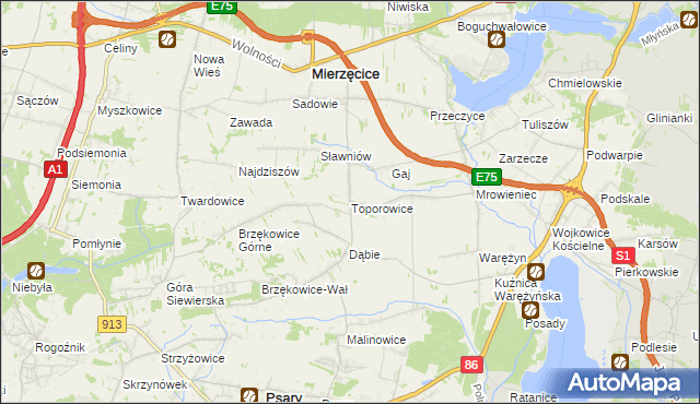 mapa Toporowice, Toporowice na mapie Targeo