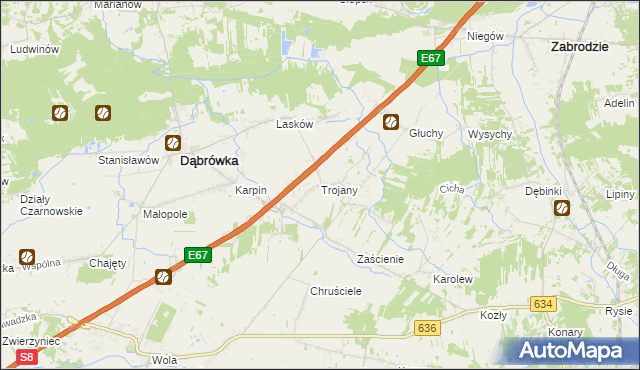 mapa Trojany gmina Dąbrówka, Trojany gmina Dąbrówka na mapie Targeo