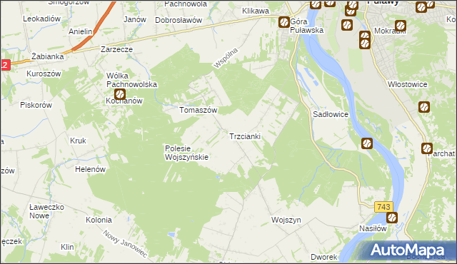 mapa Trzcianki gmina Janowiec, Trzcianki gmina Janowiec na mapie Targeo