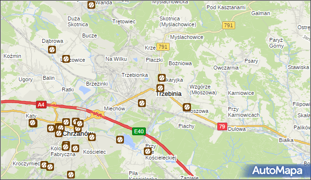mapa Trzebinia powiat chrzanowski, Trzebinia powiat chrzanowski na mapie Targeo