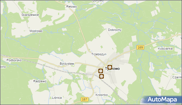 mapa Trzebiszyn gmina Tychowo, Trzebiszyn gmina Tychowo na mapie Targeo