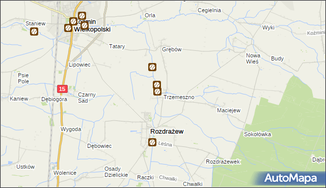 mapa Trzemeszno gmina Rozdrażew, Trzemeszno gmina Rozdrażew na mapie Targeo