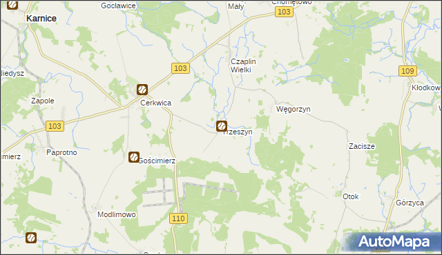 mapa Trzeszyn, Trzeszyn na mapie Targeo