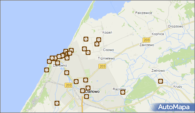 mapa Trzmielewo gmina Darłowo, Trzmielewo gmina Darłowo na mapie Targeo