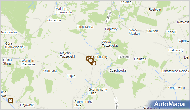 mapa Tuczępy gmina Grabowiec, Tuczępy gmina Grabowiec na mapie Targeo