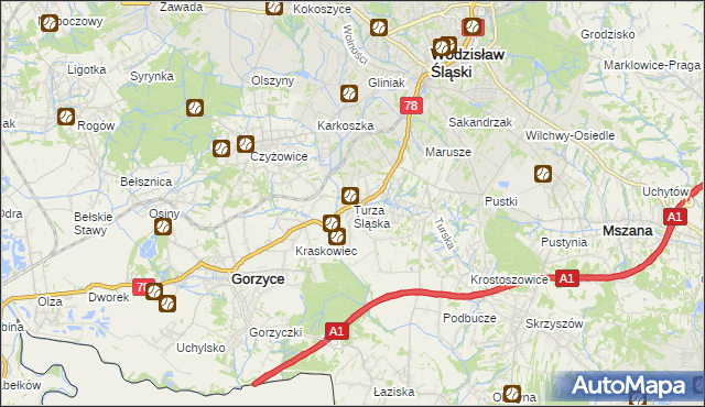 mapa Turza Śląska, Turza Śląska na mapie Targeo