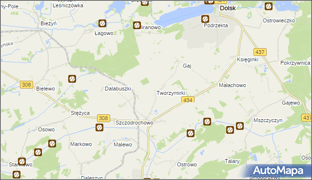 mapa Tworzymirki gmina Gostyń, Tworzymirki gmina Gostyń na mapie Targeo