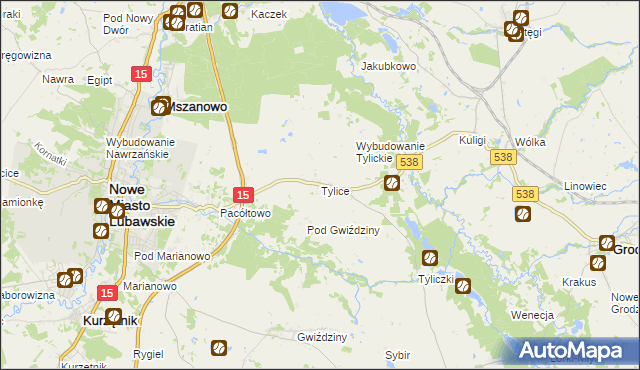 mapa Tylice gmina Nowe Miasto Lubawskie, Tylice gmina Nowe Miasto Lubawskie na mapie Targeo