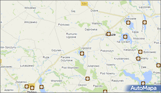 mapa Ugoszcz gmina Brzuze, Ugoszcz gmina Brzuze na mapie Targeo