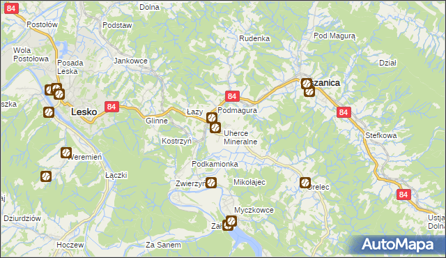 mapa Uherce Mineralne, Uherce Mineralne na mapie Targeo