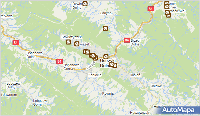mapa Ustrzyki Dolne, Ustrzyki Dolne na mapie Targeo