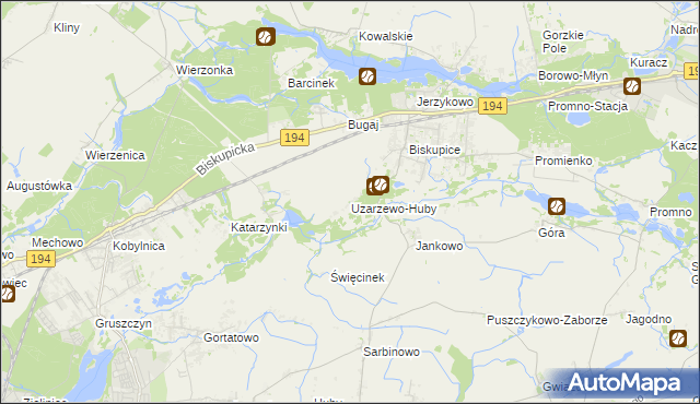 mapa Uzarzewo-Huby, Uzarzewo-Huby na mapie Targeo