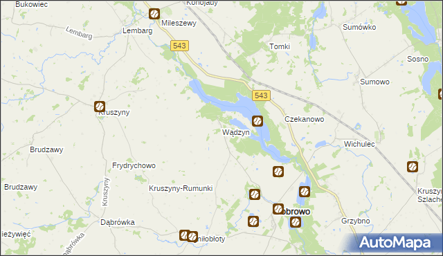 mapa Wądzyn gmina Bobrowo, Wądzyn gmina Bobrowo na mapie Targeo