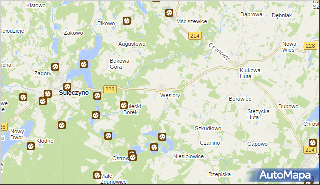 mapa Węsiory, Węsiory na mapie Targeo